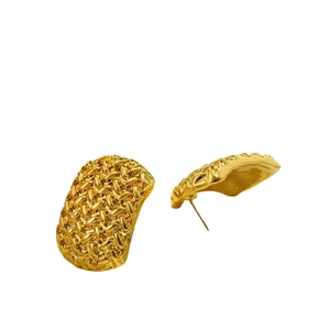 Pendientes de aro vintage en oro de 18K con diseño de nudo trenzado y acabado metálico