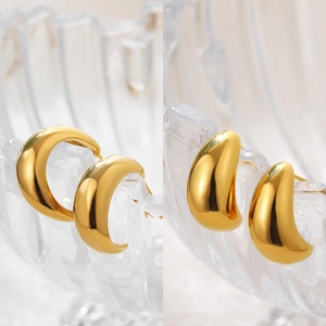 Polierte 18K vergoldete klobige C-Form Creolen mit minimalistischem Tropfen-Design