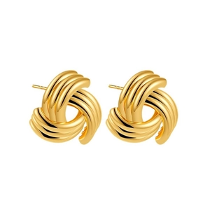 Orecchini a lobo a triplo anello intrecciato in oro 18 carati con design geometrico rétro