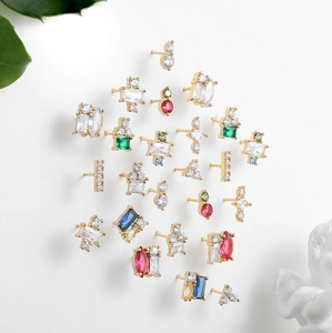 18K Gold Plated Brass Cubic Zirconia Stud Earrings Geometric Drop Square Crystal Jewelry For Women Commuter Daily Jewelry