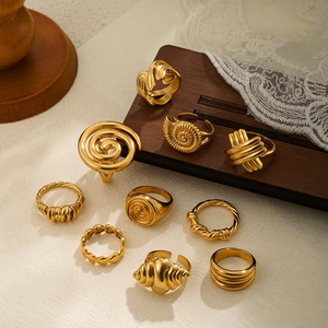 Irregular Geometric Heart Zirconia Rings For Women 18K Gold Plated Copper Creative Screw Thread Ring Fashion Jewelry Gift