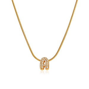 18K gold plated snake chain necklace featuring a zircon-encrusted letter A pendant