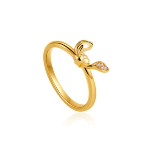 Polished 18K gold-plated knotted ring with sparkling cubic zirconia bow accents
