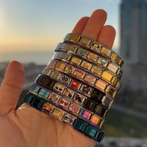 Italian charm bracelets with multicolor stainless steel links and diverse fashion patterns