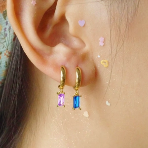 Pendientes de Aro de Plata de Ley S925 con Baño de Oro de 14K Circonita Baguette Pendientes Geométricos para Mujer