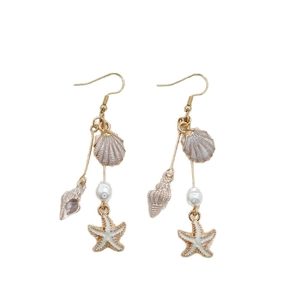 Boucles d'oreilles coquillage et étoile de mer en or 14K style plage bohème