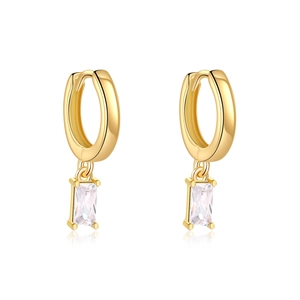 Pendientes de plata S925 bañados en oro de 14K con circonita cúbica rectangular clara