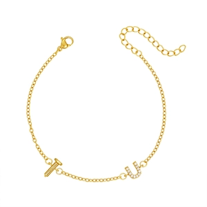 Pulsera de cadena de acero inoxidable chapado en oro 18K con letra U y tornillo