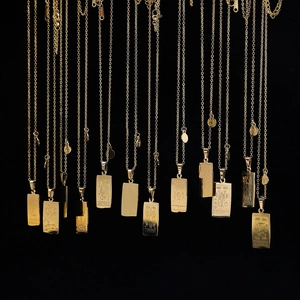 Gold plated stainless steel zodiac pendant necklace featuring rectangular constellation charms