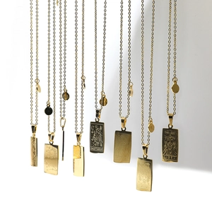 Vintage 12 Zodiac Sign Pendant Necklace For Women Men Gold Silver Black Stainless Steel Tarot Rectangular Medallion Chain Necklace