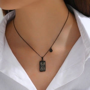 Taurus zodiac pendant necklace with black rectangular plate on stainless steel chain