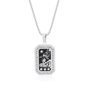 Silver tarot pendant necklace with colorful enamel surfer under sun and stars design
