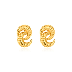 Elegantes pendientes en forma de C bañados en oro de 18K con textura de calabaza vintage