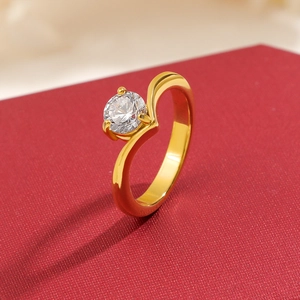 Luxurious 18K gold plated V-shaped ring with a sparkling solitaire zircon stone