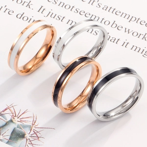 Minimalistische Titanium Stalen Ring Voor Dames Heren Roségoud Zilver Contrastkleur Zwart Wit Emaille Bandring Sieraden