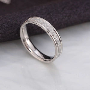 Minimalist silver titanium steel ring with sandblasted finish and polished edges