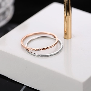 Minimalist ultra-thin rose gold and silver titanium steel rings with textured surface