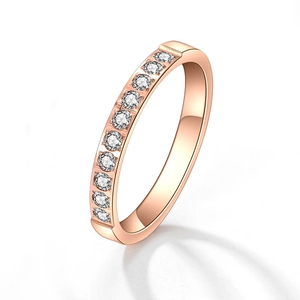 Minimalist Stainless Steel Half Eternity Row Ring Micro Pave Rhinestone Finger Ring For Women Fashion Jewelry Gift