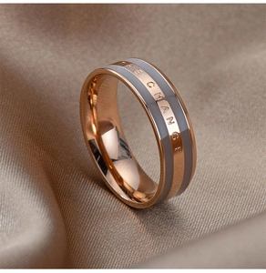 Modern 18K rose gold plated titanium ring with grey inlay and THE CHANGE engraving
