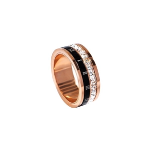Anello in Acciaio al Titanio con Numeri Romani Girevole per Donna Oro Rosa Nero Fila Singola Zirconia Intarsiata Gioielli alla Moda