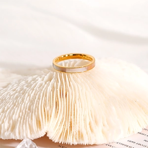 Elegante goudkleurige titaniumstalen ring met ingelegd natuurlijk wit parelmoer