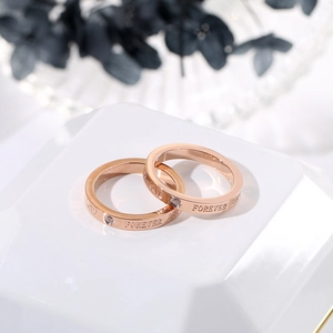 Bague en Acier Titane Lettres Forever Love Pour Femme Or Rose Zirconia Incrusté Bijoux de Mode Anneau