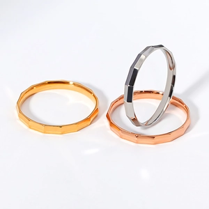 Minimalistischer Titanstahl Geometrischer Facettierter Ring Für Damen Gold Silber Roségold Plattiert Bambusmuster Ring