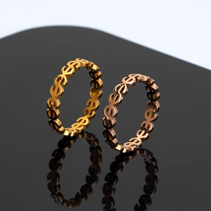 Hip Hop Hollow Dollar Sign Ring Personalized Stainless Steel Gold Rose Gold Polished Currency Symbol Finger Jewelry