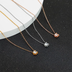 Minimalist 18k rose gold and silver solitaire zircon pendant necklace for women