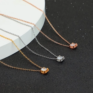 Minimalist Titanium Steel Pendant Necklace 18K Rose Gold Plated Square Four Claw Rhinestone Clavicle Chain Jewelry For Women