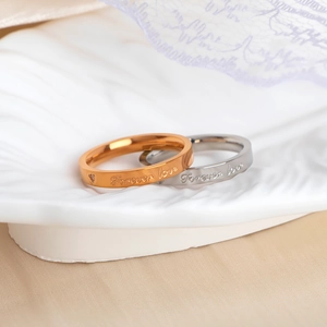 Forever Love Heart Titanium Steel Ring For Women Couple Polished Zirconia Inlaid Wedding Band Anniversary Jewelry Gift