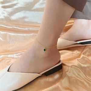 Elegant 18K gold plated anklet for women featuring a vintage emerald green square crystal