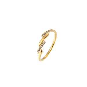 Bague moderne en acier titane plaqué or 18K avec deux rangées de zircons cubiques étincelants