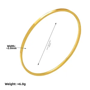 Detailed size chart for golden titanium steel bangle showing 60mm diameter and 2mm width