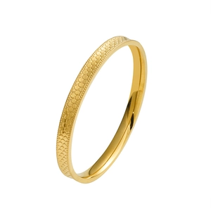 Polished 18K gold-plated titanium steel bangle with unique dragon scale textured pattern