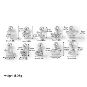 Detailed dimension guide for stainless steel 18K zircon stud set showing exact sizing
