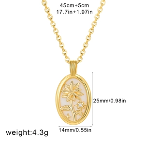 Dimensions détaillées du collier pendentif tournesol en or 18K avec chaîne 45+5cm