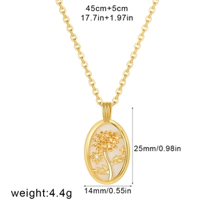 Détails du pendentif tournesol plaqué or 18K avec dimensions et informations de poids