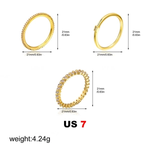 Detailed view of 18K gold-plated stackable ring set with US size 7 and 21mm diameter dimensions