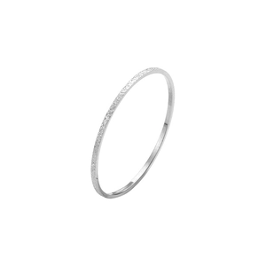 Detail of slim silver titanium steel ring with textured sandblast finish surface