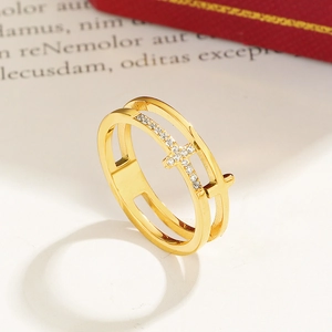 Edelstahl Doppellagig Kreuz Strass Ring Für Damen Herren Minimalistisch Gold Silber Plattiert Mode Schmuck Band Ring