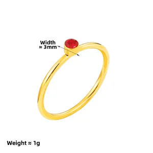 Minimalist gold titanium steel ring with a 3mm red zircon stone, weight 1g