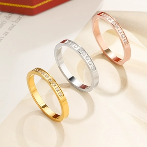 Minimalist Titanium Steel Rhinestone Ring For Women 18K Gold Plated CZ Pavé Band Ring Cold Style Daily Fashion Jewelry