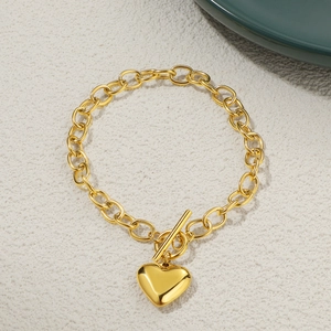 Stainless Steel Heart Pendant Toggle Clasp Necklace And Bracelet For Women Chunky Chain Gold Silver Minimalist Jewelry Accessory