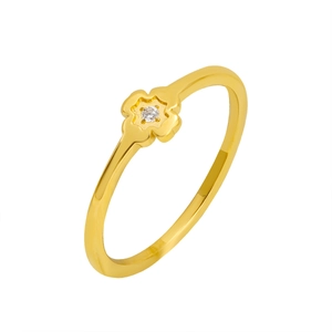 Eleganter goldener Kleeblatt-Ring mit zentralem Diamanten auf schmalem Edelstahlband