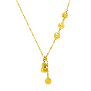 Collier doré avec pendentif gourde et anneaux de chance Fu sur chaîne polie