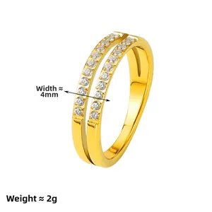 Double layered titanium steel ring with 22 sparkling zircons, 4mm width and 2g weight