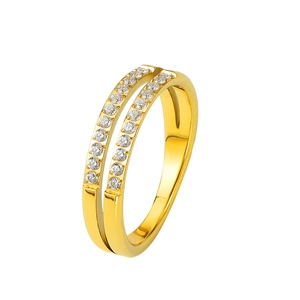 Elegant gold double-layer titanium steel ring pavé-set with 22 sparkling cubic zirconia