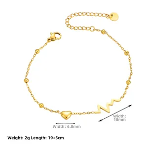 Tobillera de latido de corazón en acero de titanio dorado con cadena de extensión ajustable