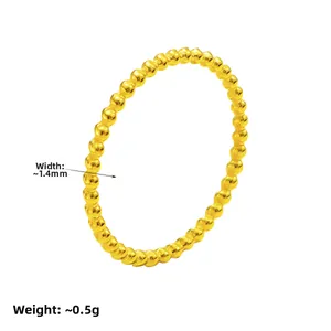 Minimalist 18K gold plated titanium steel bead ring for women with a thin 1.4mm band